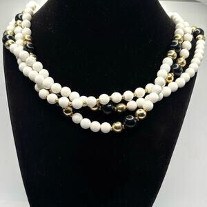 White Layered Beaded Alabaster Necklace